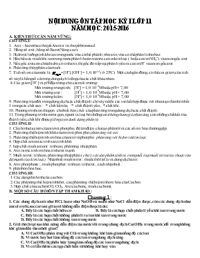 Nội dung ôn tập học kỳ I lớp 11 năm học 2015-2016